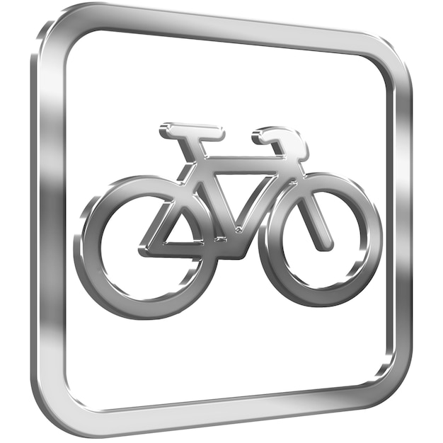 Icono de bicicleta 3D con efecto metálico plateado