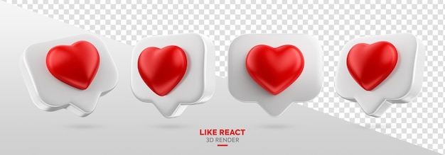 icono blanco y rojo como la reacción de las redes sociales 3d render