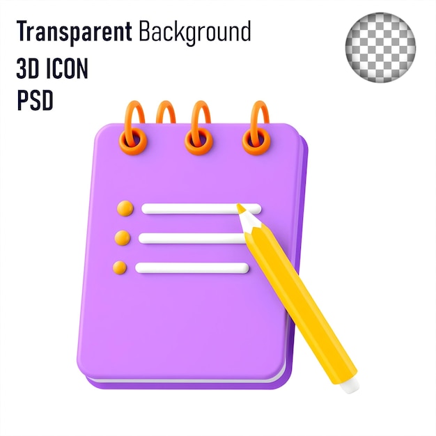Icono del bloc de notas 3D con lápiz