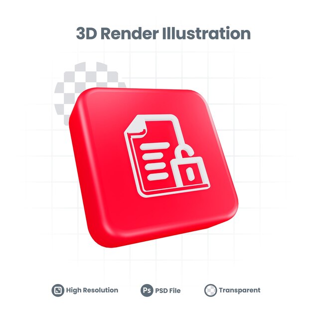 Icono bloqueado de archivo de ilustración 3D para promoción de redes sociales de aplicaciones móviles web