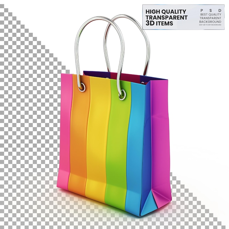 PSD icono de bolsa de compras 3d un icono de bolsa de tiendas 3d colorido que representa el comercio minorista en un fondo transparente