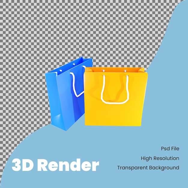 PSD icono de bolsa de compras de renderizado 3d para comercio electrónico