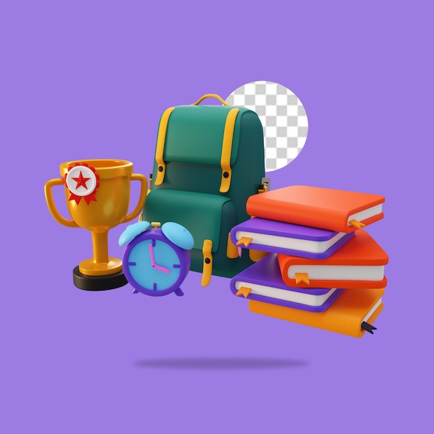 Icono de bolsa de escuela de render 3d aislado