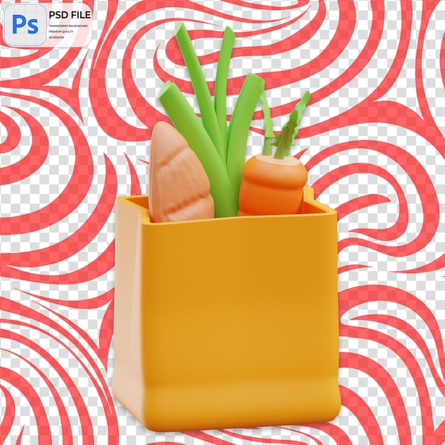 Icono de bolsa de verduras 3D aislado Ilustración PNG plantilla PSD