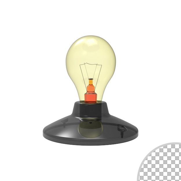 El icono de la bombilla 3D está aislado en un fondo transparente
