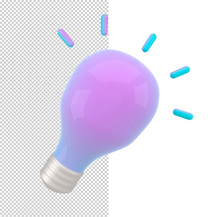 PSD icono de bombilla mínima de estilo de dibujos animados en 3d concepto de estrategia de negocio de solución de idea solución e idea de negocio símbolo de invención de pensamiento