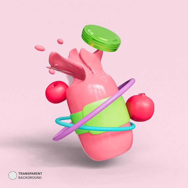 Icono de botella de jugo de fruta tropical aislado 3d render ilustración