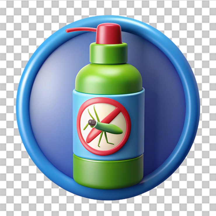 PSD icono de botella de repelente de insectos de aerosol en la mano ilustración vectorial de prevención de aerosol de insectos y repelentes de mosquitos aislados sobre fondo azul