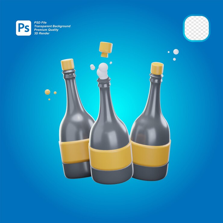 PSD el icono de las botellas de cerveza de dibujos animados 3d aislado en un fondo transparente ilustración 3d