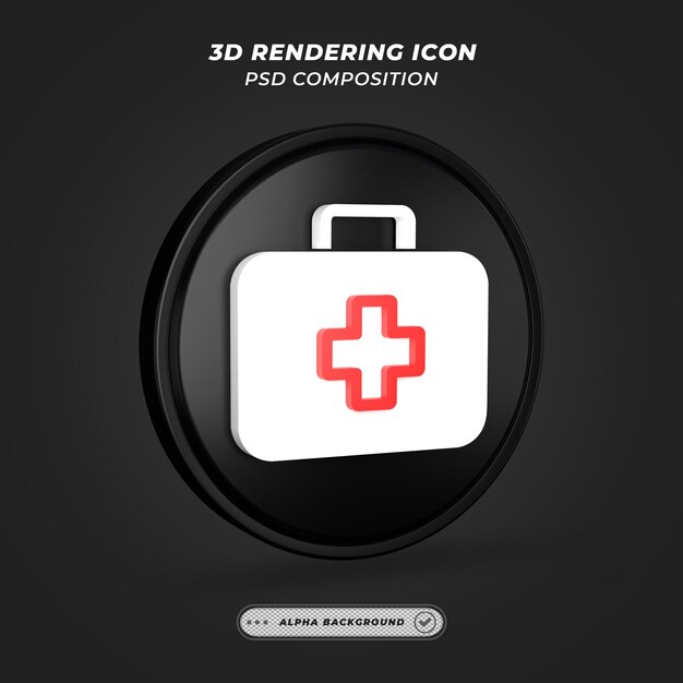 PSD icono de botiquín médico blanco y negro en representación 3d