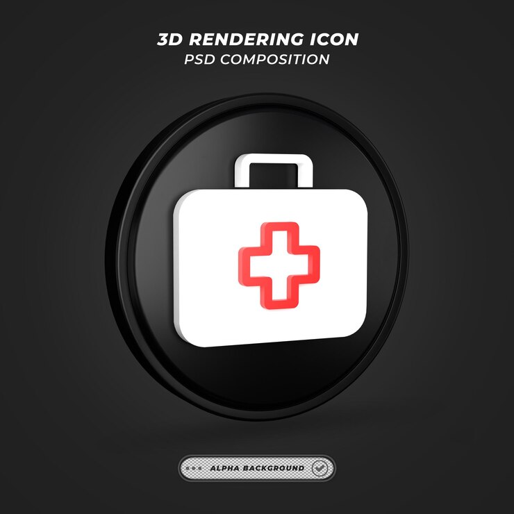 PSD icono de botiquín médico blanco y negro en representación 3d