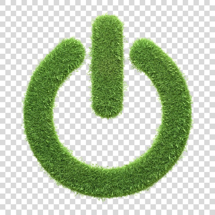 PSD un icono de botón de encendido ecológico hecho de hierba verde aislado en un fondo blanco renderizado en 3d