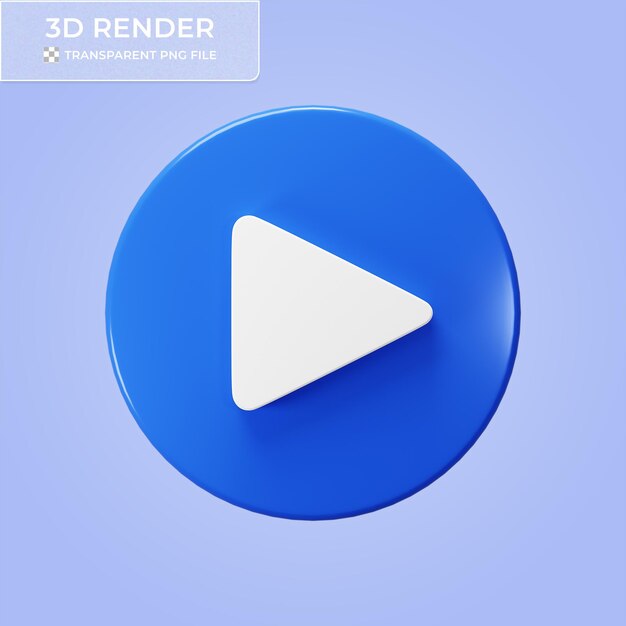 Icono de botón de reproducción renderizado en 3D en el círculo azul