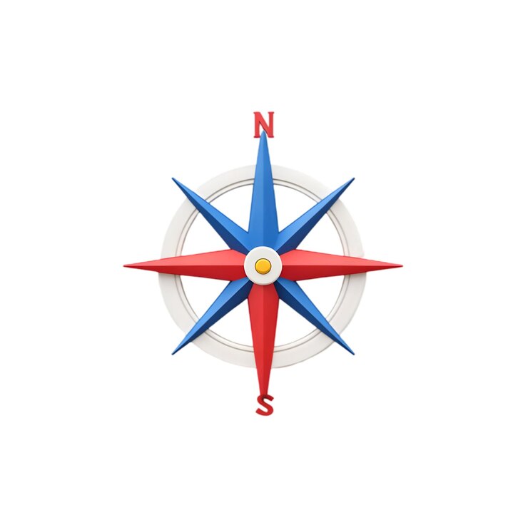 PSD icono de brújula 3d colorido con direcciones cardinales n s aisladas en fondo blanco