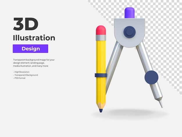 Icono de brújula circular herramienta de diseño gráfico ilustración 3d