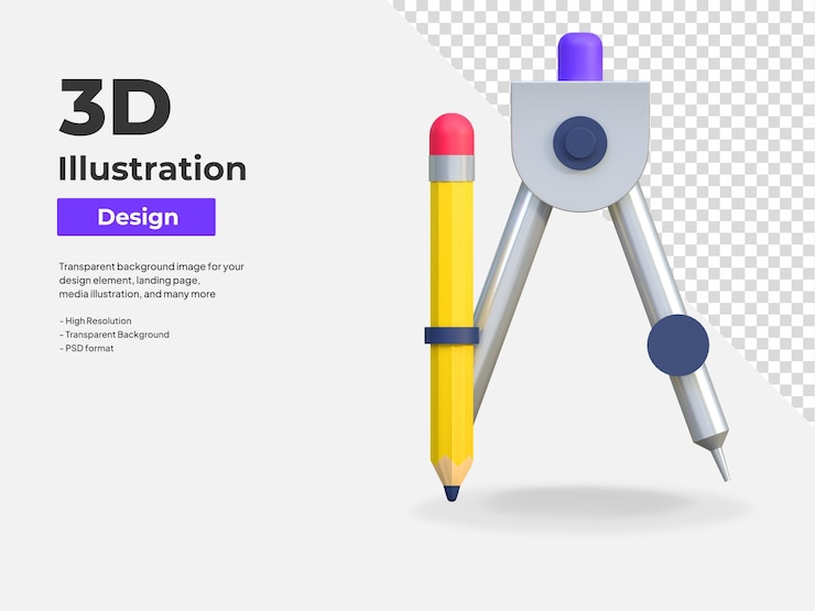 PSD icono de brújula circular herramienta de diseño gráfico ilustración 3d