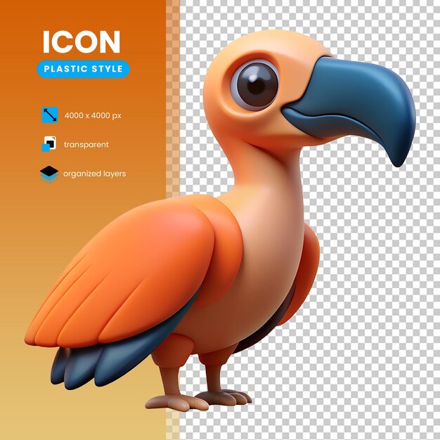 icono de buitre de color naranja en estilo 3D de plástico