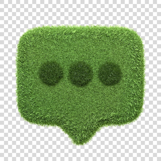 Un icono de burbuja de habla hecho de hierba verde aislada en un fondo blanco Ilustración de renderización 3D