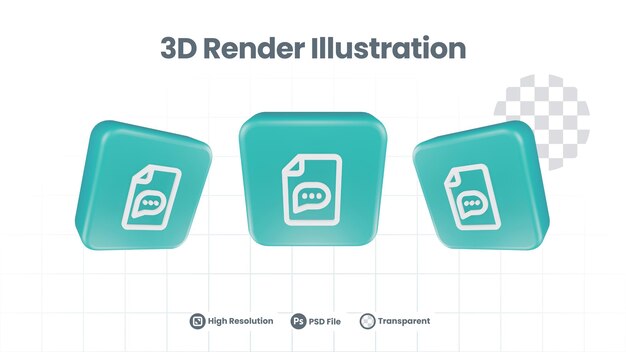 PSD icono de burbuja de voz de archivo de ilustración 3d para promoción de redes sociales de aplicaciones móviles web