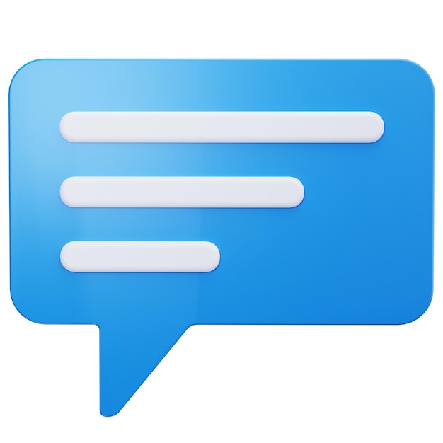 Icono de burbuja de voz azul renderizado en 3D para comunicación y mensajería