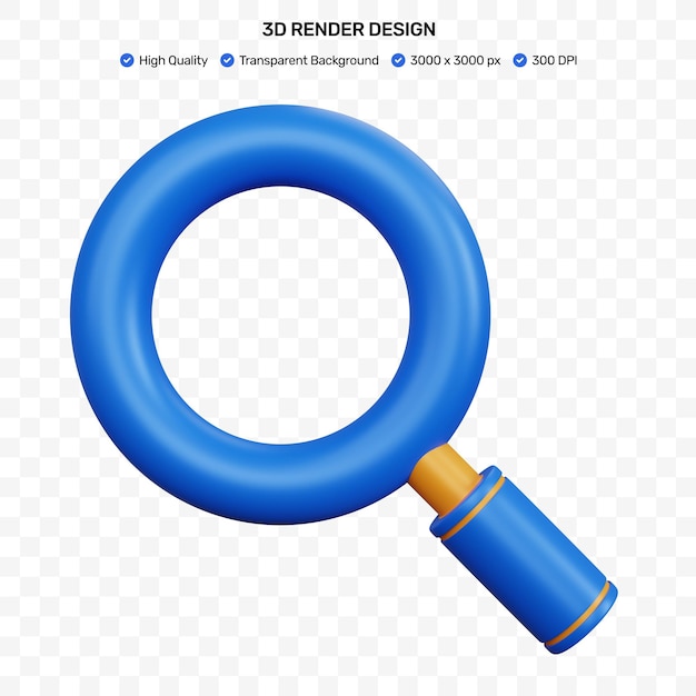 Icono de búsqueda azul de renderizado 3d aislado