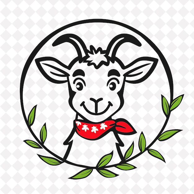 Icono de cabra Emblema circular con borde de hoja Cabra linda con una ilustración Diseño artístico vectorial de animales