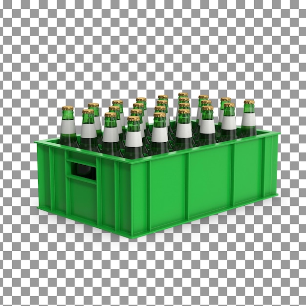 Icono de caja de botellas PSD 3D sobre fondo aislado y transparente