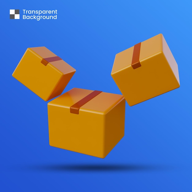 Icono de caja de cartón marrón volador 3D aislado