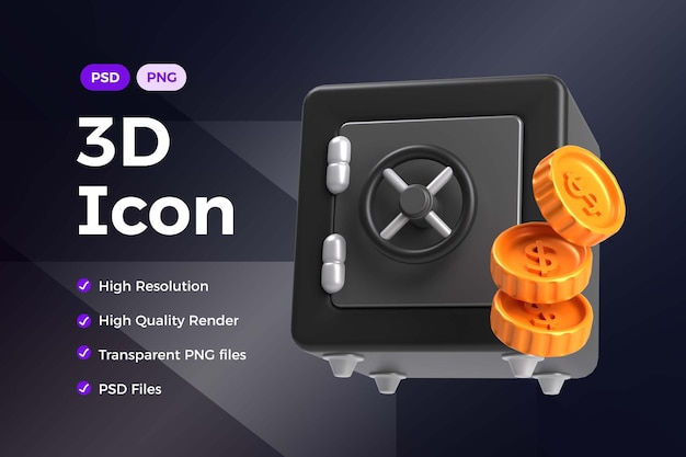 Icono de caja fuerte de dinero en 3D