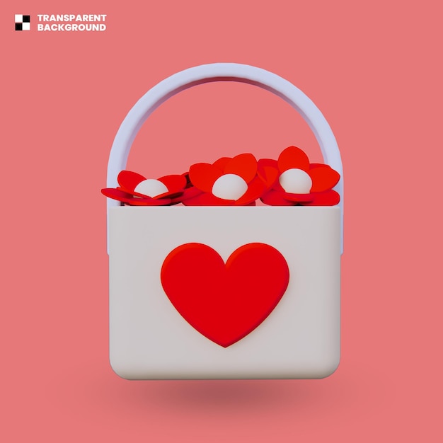 El icono de la caja de paquetes de amor 3D aislado