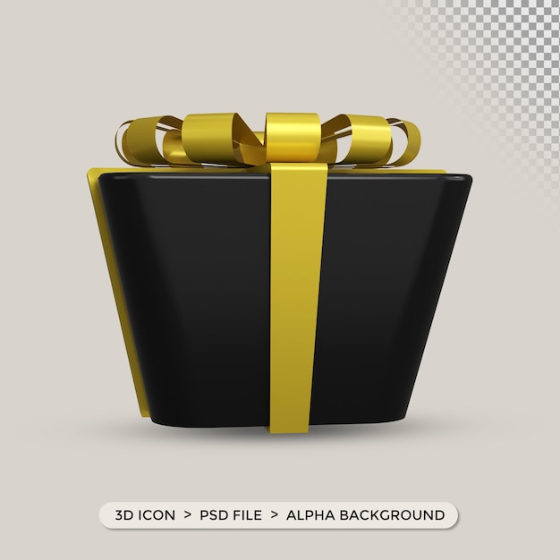 Icono de caja de regalo negra en renderizado 3d