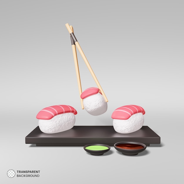 Icono de caja de sushi japonés tradicional aislado 3d render ilustración
