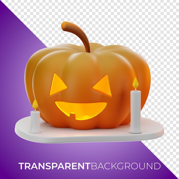 Icono de calabaza de Halloween renderizado en 3D en un fondo aislado transparente PNG