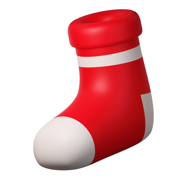 Icono de calcetín de Navidad 3D decorativo minimalista árbol de forma cónica festiva decoración de vacaciones de Año Nuevo elemento de diseño 3D en estilo de dibujos animados Icono aislado sobre fondo blanco ilustración 3D