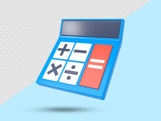 Icono de calculadora 3d color azul símbolo de cálculo icono de finanzas ilustración renderizada en 3d