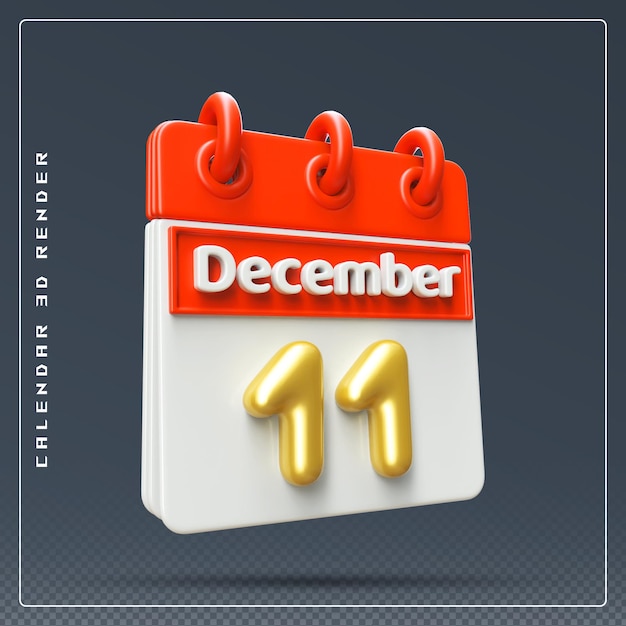 PSD icono del calendario del 11 de diciembre renderizado 3d