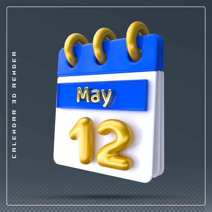 PSD icono del calendario del 12 de mayo renderizado 3d