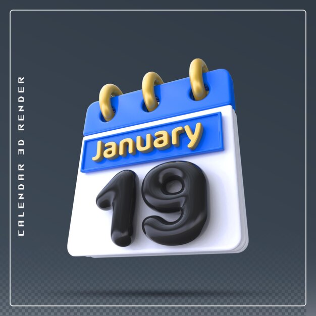 Icono del calendario del 19 de enero render 3d