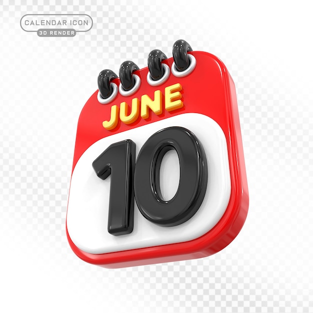 Icono del calendario 3D 10 de junio