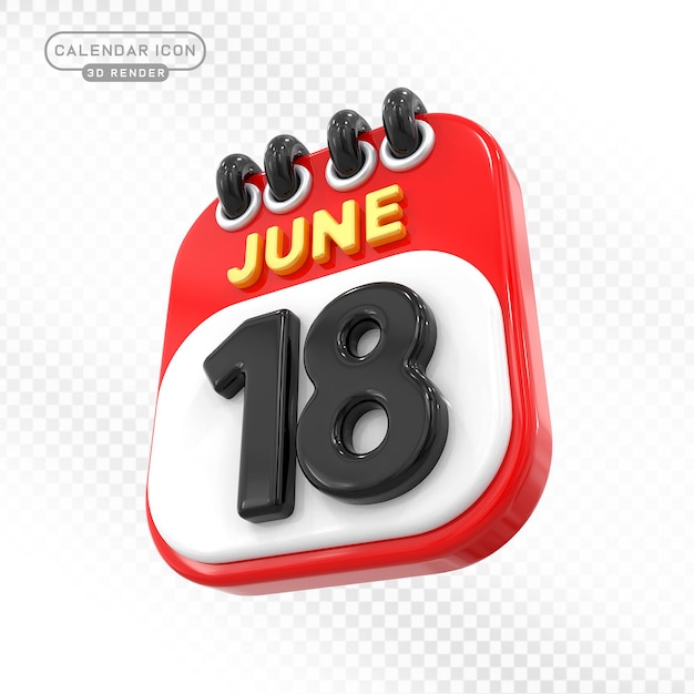 Icono del calendario 3D 18 de junio