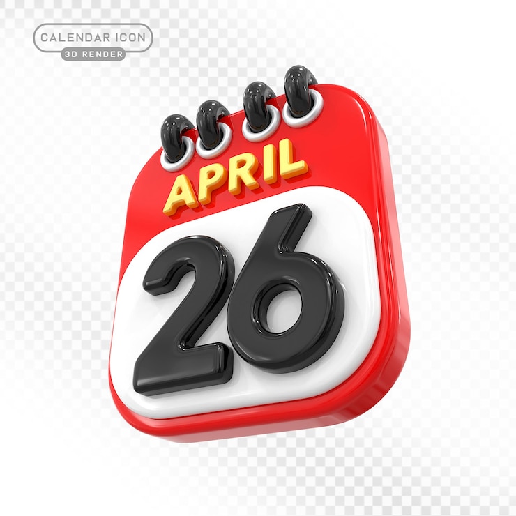 PSD el icono del calendario 3d del 26 de abril