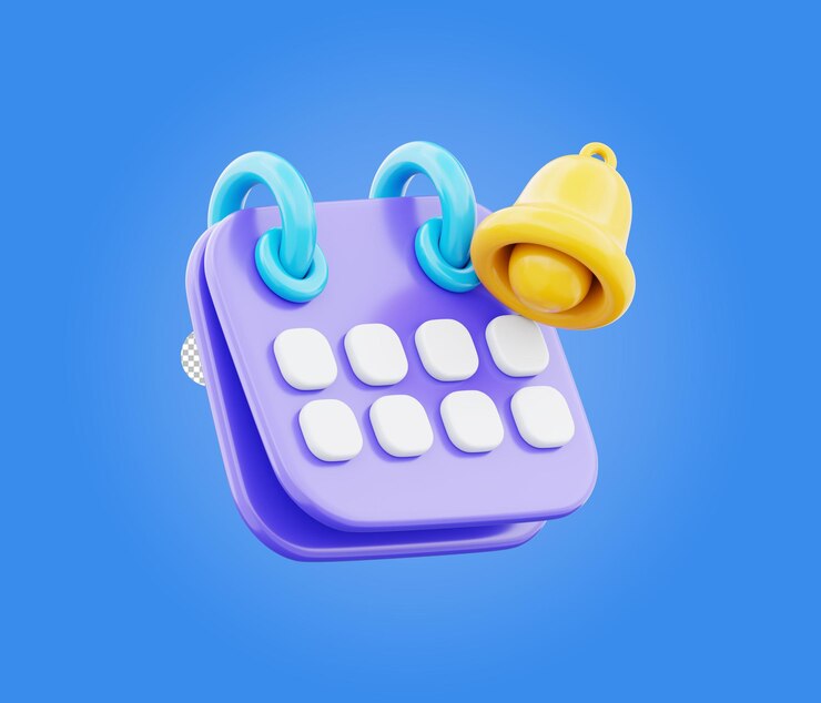 PSD icono de calendario 3d calendario con notificación de campana notificación de recordatorio concepto de planificación de eventos