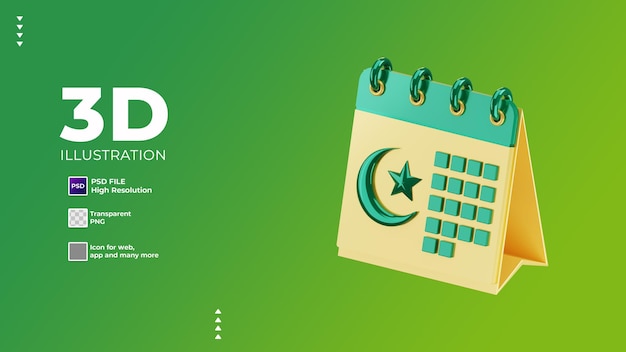 PSD icono de calendario 3d eid al fitr