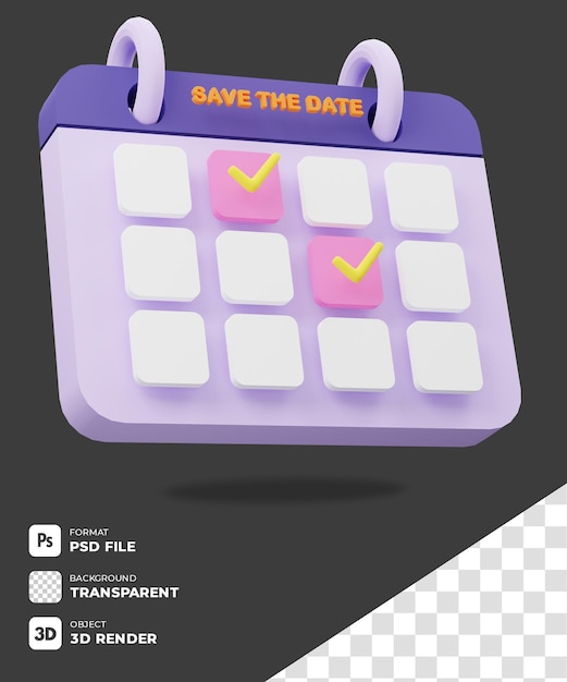 Icono de calendario 3d con fondo transparente