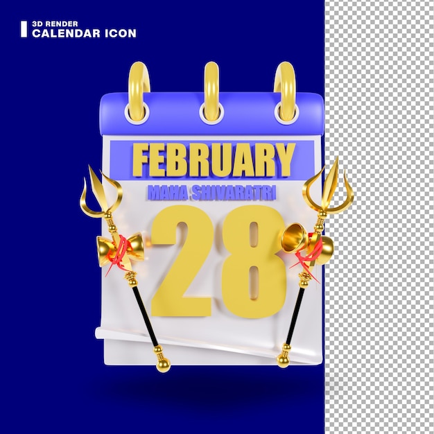 Icono de calendario de ilustración 3d para maha shivaratri