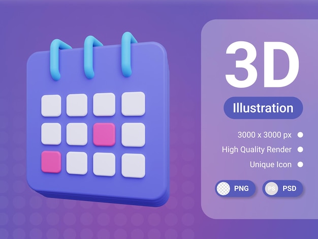 icono de calendario de renderizado 3d