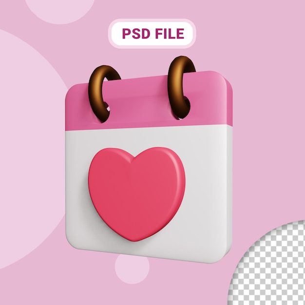 icono de calendario de san valentín de render 3d psd