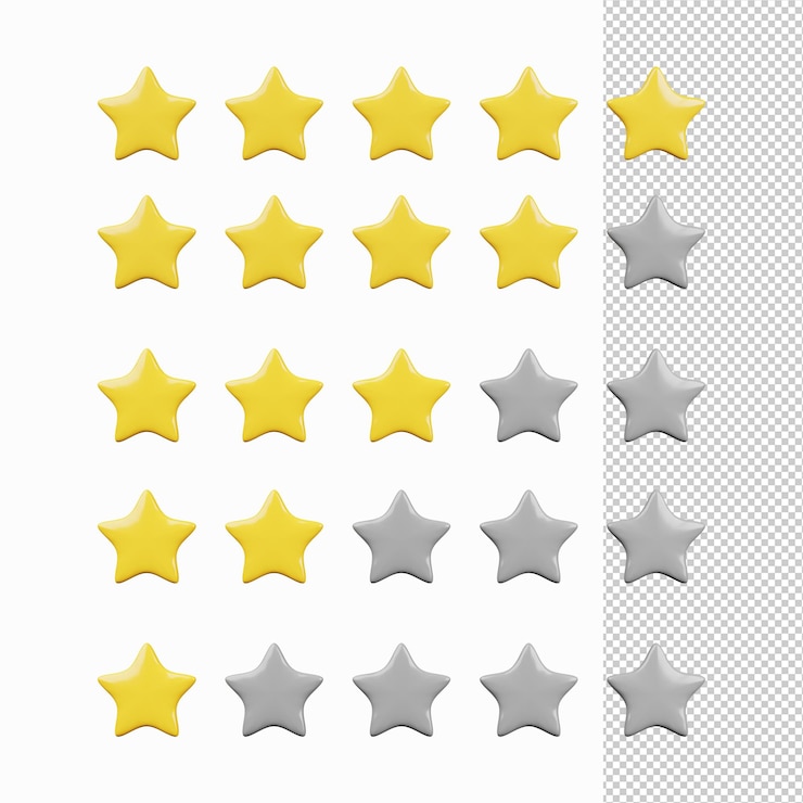 PSD icono de calificación de 5 estrellas 3d render premium psd