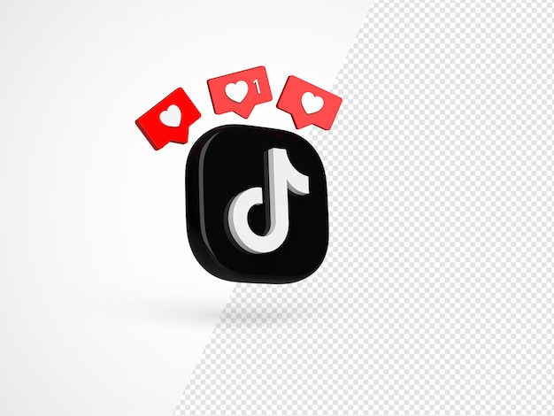 PSD icono de cámara con el logotipo de tiktok aislado con una maqueta de notificación similar. ilustración editorial 3d.