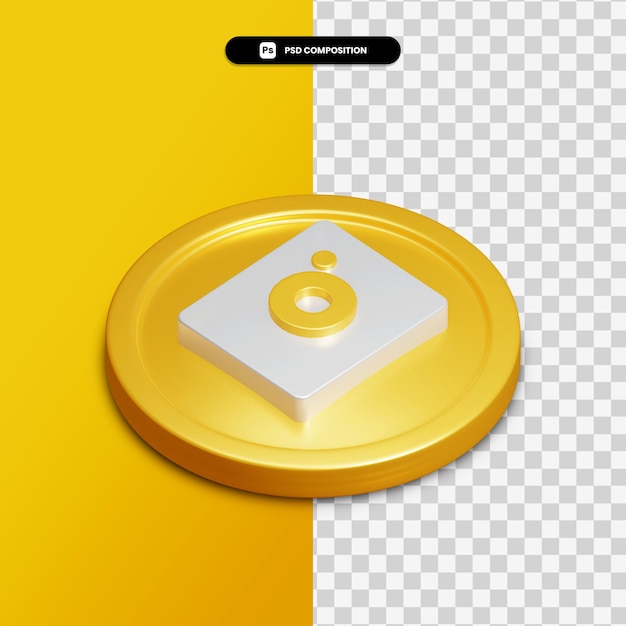 PSD icono de cámara de renderizado 3d en círculo dorado aislado